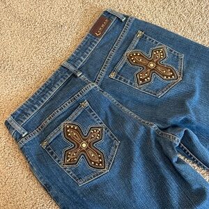 Lawman Women's Vintage Blue Boot Cut Jeans with Embellished Pockets